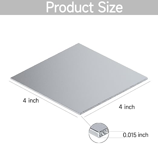 304 Stainless Steel Sheet - 4PCS 4" X 4" X 1/64" Thin Stainless Steel Plate 1/64 Inch Thickness with Protective Film Metal Sheets Shim Stock for Kitchen DIY Crafting (101 x 101 x 0.39 mm)
