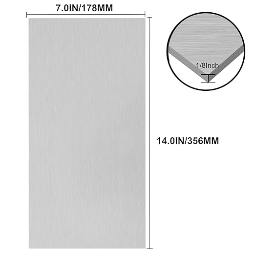 6061 T651 Aluminum Sheet Metal 7 x 14 x 1/8 (0.125”) Inch Flat Plain Aluminum Plate Covered with Protective Film, Heat Treatable Rectangle 3MM Aluminum Metal Plate for Industrial