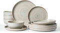 Famiware Meteor Plates and Bowls Sets for 4, 12 Pieces Dinnerware Sets, Microwave and Dishwasher Safe Dishes Set, Matcha Green