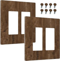 Outlet Covers Brown Rustic Wood Grain Farmhouse 2 Gang Light Switch Cover Double Rocker Wall Plate Decorative GFCI Receptacle Electrical Switchplate for Cabin Bedroom Decor（2 Pack）