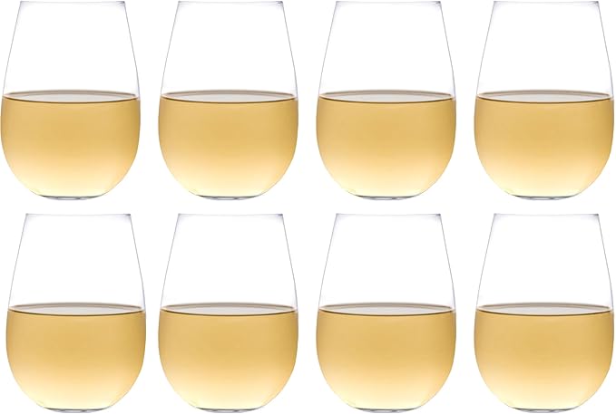 Set of 8 European-Made Stemless Wine Glasses | Named New York Times Best Stemless Glass of 2017 | 17 FL Oz. | 100% Lead-Free Crystal | Thin | Dishwasher-Safe | Gift Idea | Perfect for Everyday Use