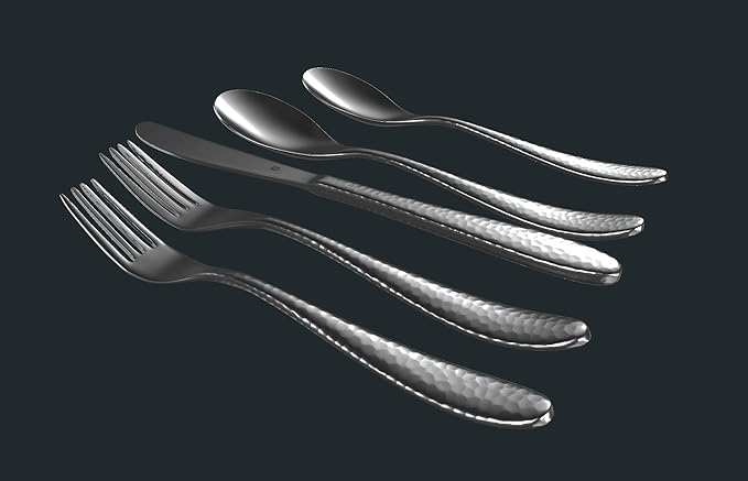Hammered Silverware Set | Premium 18/10 Stainless Steel Flatware Service for 12 | Heavy-Duty & Dishwasher Safe | Built to Last (60-Piece, Marettimo Hammered)