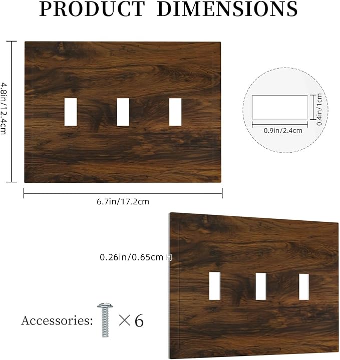Light Switch Cover Brown Rustic Wood Grain Vintage Wooden Texture 3 Gang Wall Plate Triple Light Switch Plate Toggle Decorative Outlet Covers Electrical Switchplate for Cabin Bedroom Decor