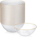 R-kay 100 Pack Hammered Gold Plastic Bowls Disposable Heavy Duty - 12 Oz Clear Plastic Bowls For Parties - Premium Clear Disposable Bowls for Hot Soup, Salads.