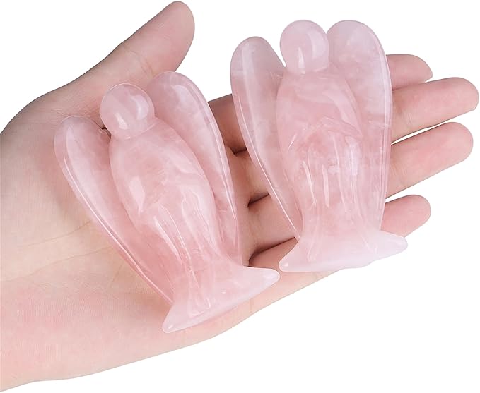 YATOJUZI 3" Rose Quartz Angel Decor Big Hand-Carved Angels Guardian Sculpture Statue Figurines Natural Crystal Stones and Healing Crystals Pink Home Room Office Desk Decoration Wisdom Gifts for Women