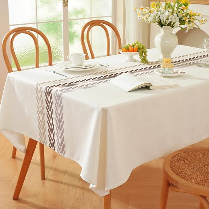 Zobesta Linen Tablecloths Rectanglar 86 x 53 Inch, White Table Cloth Waterproof Heavy Weight Washable Farmhouse Soft Boho Table Cloth Rectangle Tables for Kitchen,Outdoor
