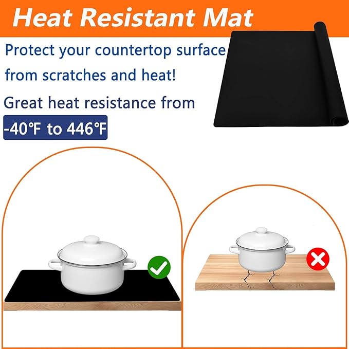72''x16'' Extra Large Silicone Mat for Kitchen Counter, Heat Resistant Countertop Protector, Non-Slip Waterproof Kitchen Island Mat, Easy to Clean, Dark Gray