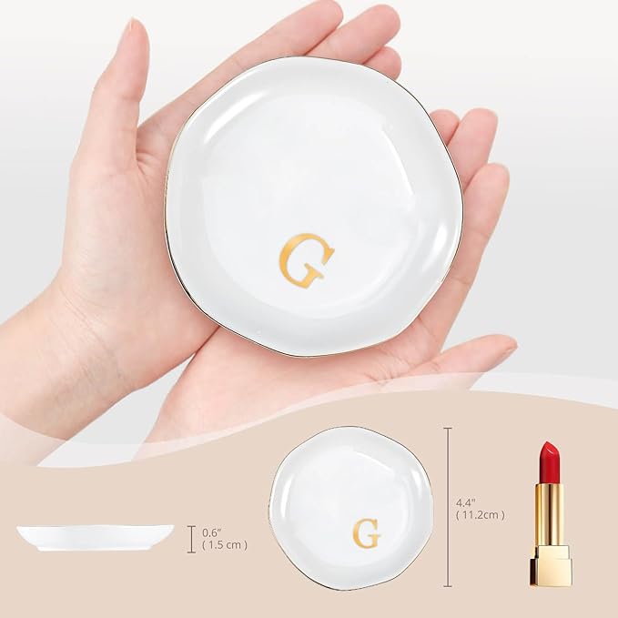 ProCase Ceramic Jewelry Tray, Initial Ring Dish Trinket Plate Engagement Gift, Small Personalized Monogram Ring Bowl for Wedding, White Decorative Jewelry Holder for Women Vanity -Letter G