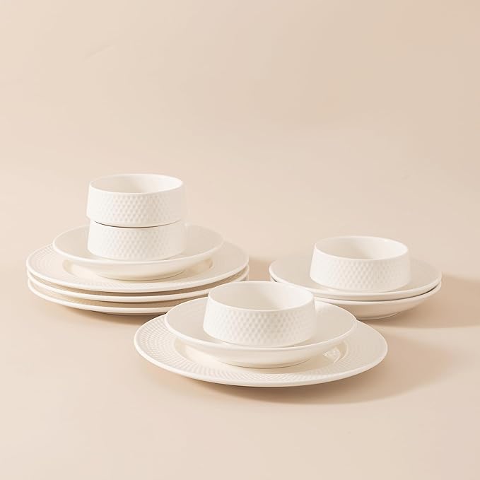Dinnerware sets plates and bowls sets modern plates,Ceramic Dinnerware Sets,12 Pieces Porcelain Lightweight Plates,Scratch Resistant Dish Set (style - 11, 4 - Set (12pcs))