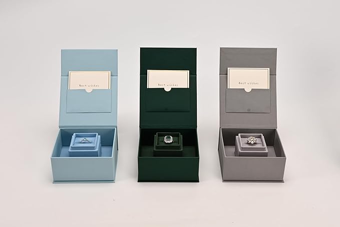 Oirlv Ring Gift Box with Lid Magnetic Boxes for Wedding Proposal Gift Birthday Present with Card(Blue)