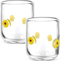 Icon Juice Glasses, 14oz Stemless Wine Drinking Juice Glass Cup for Valentine Party Supplies Gift(2 Pcs,Sunflower)