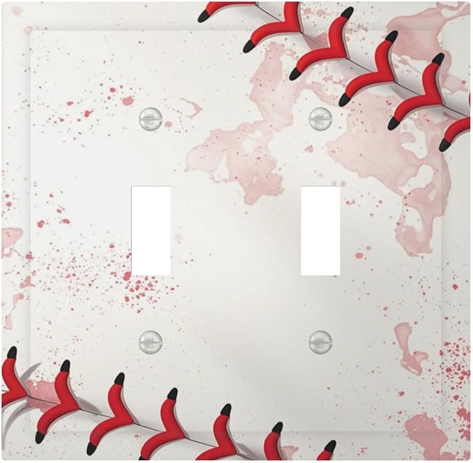 Decorative Light Switch Cover Baseball Sports Ball Game 2 Gang Wall Plate Double Toggle Switch Plate Receptacle Electrical Outlet Cover Switchplate for Bathroom Bedroom Decor（2 Pack）
