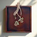 Napkin Holder - Solid Wood Brown Finish Home Decor & Kitchen Decor Table Countertop Serviette & Tissue Holder with Metal Ornament Arm in Rose Gold Finish - Indoor and Outdoor Use - Floral Design