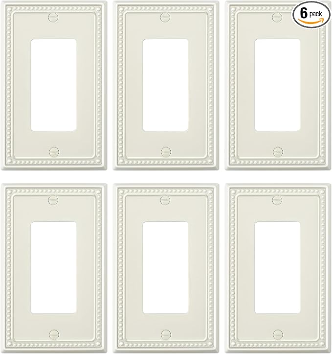 6-Pack Decorator Outlet Cover Plate, Decorative Switch Plates and Outlet Covers, Light Almond Metal Wall Plates for Electrical Outlets, Receptacle, GFCI Outlet, Dimmer Switch