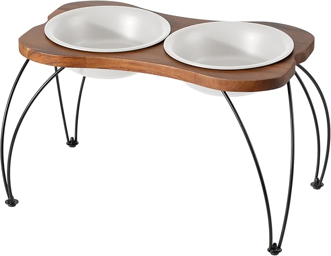 Ceramic 8.7-inch Raised Double-Bowl Set with Non-Slip Stand, 4 Cup Food or 37 oz Water Dishes for Large Dogs, Wide Opening with Rounded Edges(Matt White)