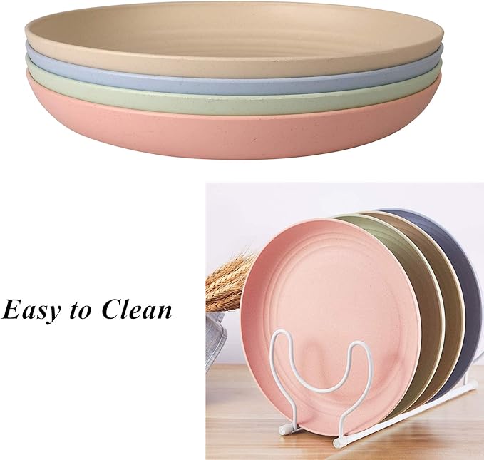 Wheat Straw Plates Lightweight Unbreakable Dinner Dishes Plates Set Dishwasher & Microwave Safe (Large 4 Pack 8')