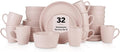 SERVICE FOR 8 - Total of 32 pieces including 8 dinner plates (10”), 8 salad plates (7.5”), 8 bowls (5.75”), and 8 mugs (12 oz), making it the perfect set to service 8 people