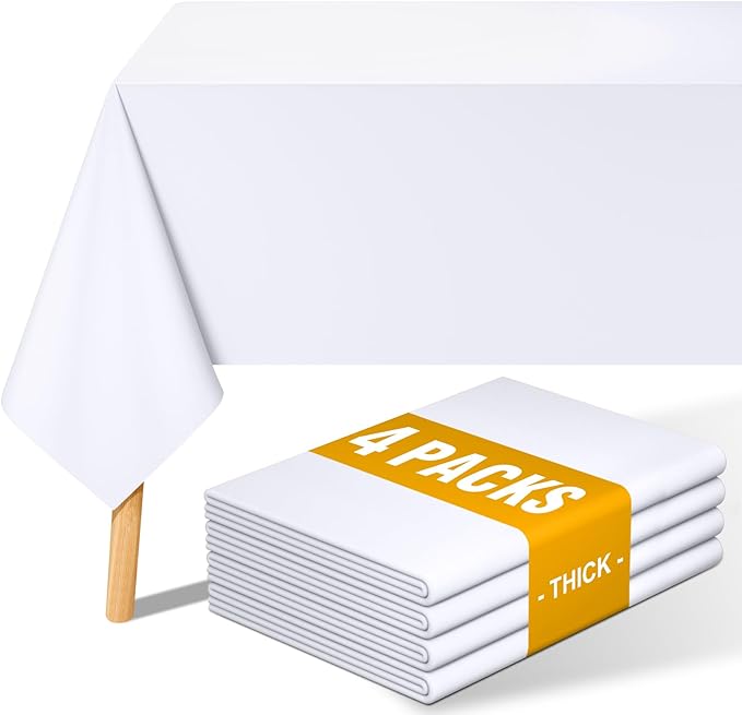 Smiry 4 Pack Rectangle Table Cloth, Waterproof Anti-Scratch Polyester Tablecloth, Decorative Washable Fabric Table Cover for Dining, Buffet, Parties and Outdoor, 52x70, White