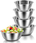 5 Pack Stainless Steel Bowls, Mixing Bowls Set with Scale Marks, 5 Different Size (4.5, 3,2,1.5,0.7QT) Nesting Baking Salad Bowls for Kitchen Cooking Baking(5)