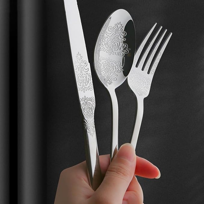 IKXO Silverware Set 30 Piece Silver Flatware Set for 6,Stainless Steel Flatware Cutlery Set For Home Hotel, Kitchen Utensils Set Include Fork Knife Spoon,Mirror Polished,Dishwasher Safe