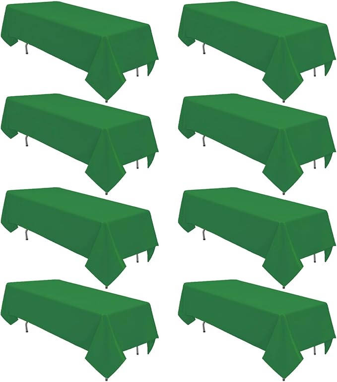 8 Pack Green Table Cloth 60 x 126 Inch Rectangular Tablecloth for 8 Foot Rectangle Tables, Wrinkle Resistant Washable Rectangle Fabric Table Covers for Wedding Party Banquet Buffet and Camping
