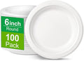 6 inch Paper Plates - 100 Pack, Compostable, Small White Plates for Dessert, Cake, Appetizer