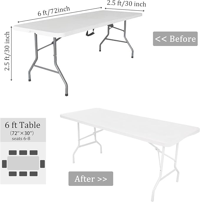 4 Pack Spandex Tablecloth Table Top Cap Cover Washable Elastic Rectangle Tablecloth for 6 FT Folding Tables for Indoor Outdoor Party (72 x 30 Inches, White)