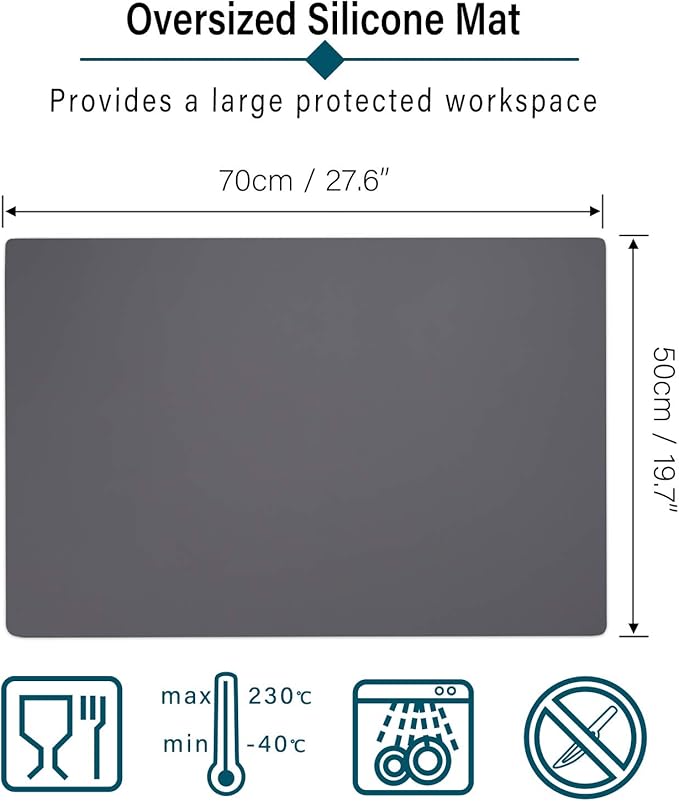 Gartful Silicone Craft Sheet Dark Gray 27.6" x 19.7" - Large Nonstick Nonskid Desk Work Mat & Countertop Protector