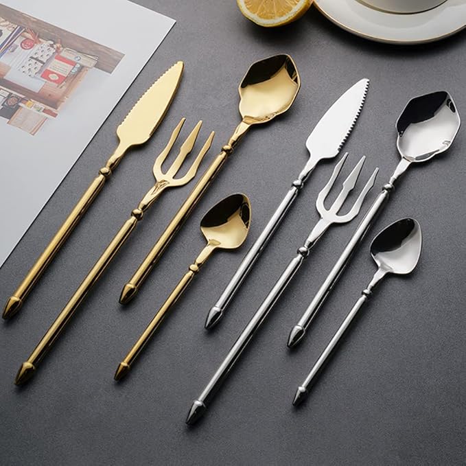 Silverware Set for 8 Durable 18/10 Stainless Steel Flatware Set Creative Styles 32 Piece Modern Cutlery Tableware Utensils Set for Home Kitchen Wedding Restaurant Knives forks and Spoons