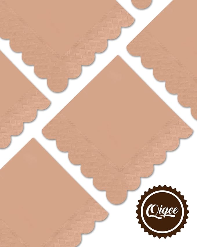 qiqee Bean Paste Color Cocktail Dinner Napkins 5x5inch Disposable Beverage,Wedding, Birthday Party Dessert Wave Paper Napkins(120 Count)
