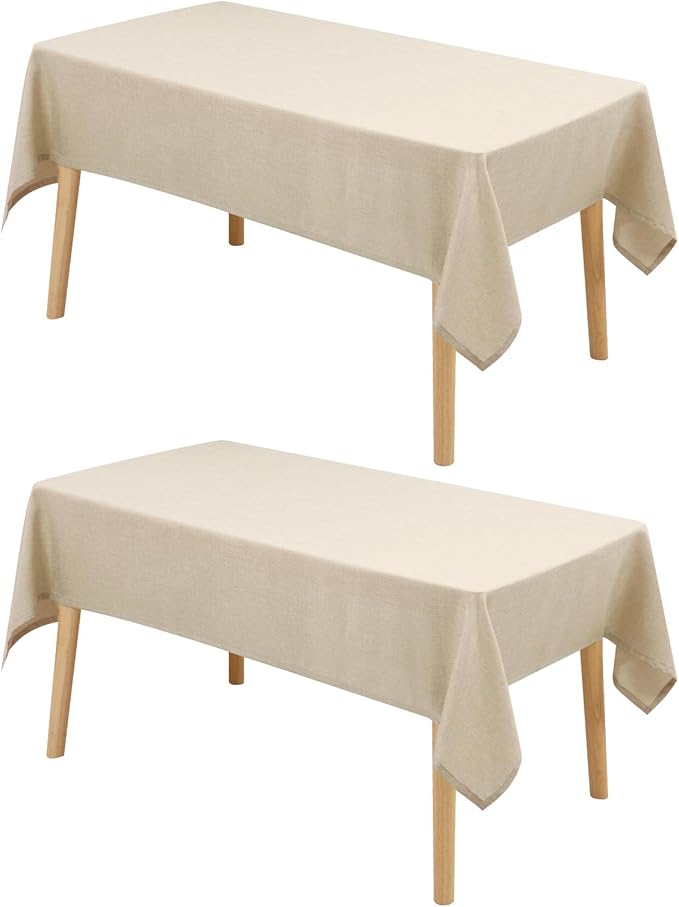 Hiasan 2 Pack Faux Linen Rectangle Tablecloth - Wrinkle and Stain Resistant Washable Table Cloth for Kitchen Dining Room Holiday Table Cover for Party Dinner, Beige, 70 x 140 Inch
