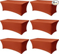 Table Cover for 6 Foot Rectangle Tables-6 Pack Rust Thanksgiving Fitted Stretch Tablecloth-Spandex 6ft Fall Tablecloths for Party, Vendor Booth Display, Banquet Buffet, Craft Trade Show