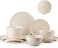 Plates and Bowls Sets,12 Pieces Beige Dinnerware Sets for Kitchen, Reactive Glaze Dishes Set for 4, Dishwasher and Microwave Safe, Series Starflecked Shore (Beige)