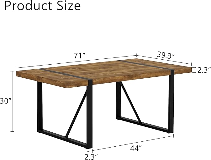 Dinner Table for 6-8, 71'' Kitchen Table,Kitchen & Dining Room Tables, MDF Wood Dining Table with Metal Legs for Living Room & Dining Room