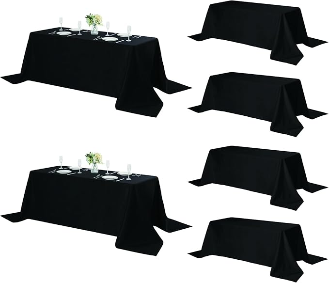 Fokitut 6 Pack Rectangle Tablecloth, 90x156 Inch, Stain Resistant and Wrinkle Polyester Table Cloth, Fabric Table Cover for Kitchen Dining, Wedding, Party, Holiday Dinner-Black