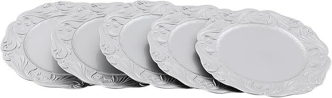 Charger Plates, 100pcs Silver 13inch Plastic Dinner Plate, Round Plastic Dinner Plate with Delicate Texture for Parties Wedding (Silver)