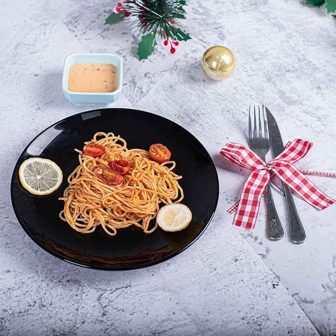 DELLING Dinner Plates Set of 6, 10 inch Ceramic Plates - Microwave, Oven, and Dishwasher Safe, Scratch Resistant - Modern Dinnerware Dish Set for Kitchen Serving - Black