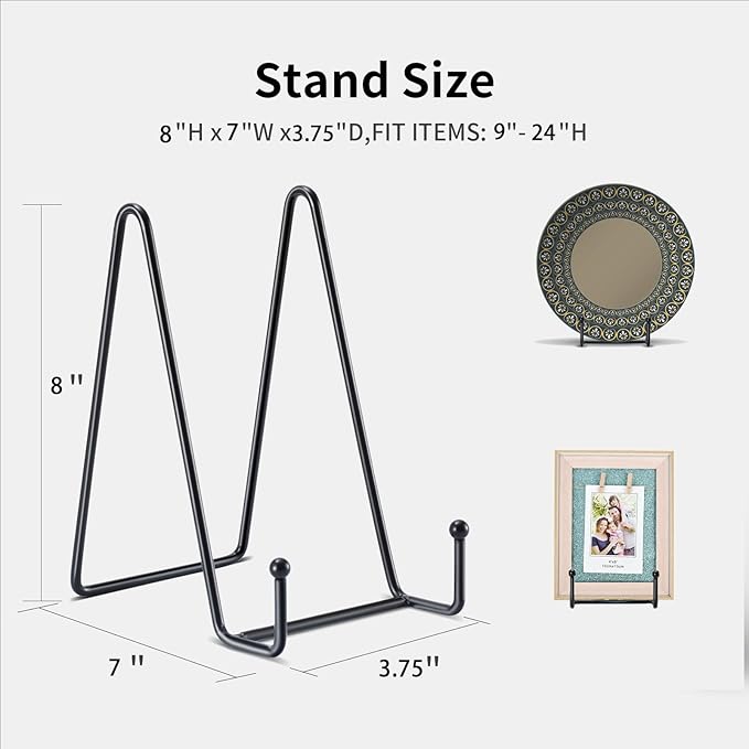 Kruodop 8 Inch Plate Stands for Display, 5 Pack Plate Holder Display Stand, Black Metal Frame Easel Holder Stand for Pictures,Book, Photo, Decorative Plate, Black