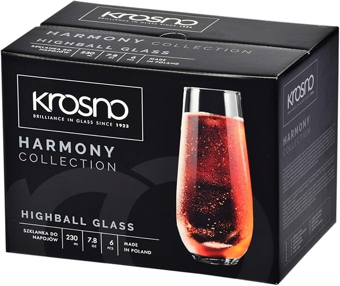 Krosno Champagne & Drink Glasses from the Harmony Collection | Set of 6 | 7.8 oz | Crystal Clear | For Home, Restaurant & Parties | Dishwasher Safe | Lead-Free Crystal Glass