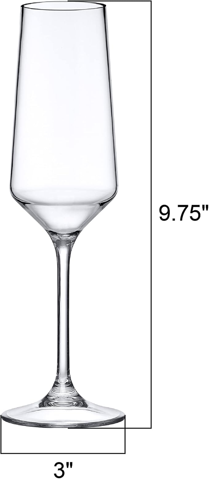 Amazing Abby - Stella - 8-Ounce Unbreakable Tritan Champagne Flutes (Set of 6), Plastic Wine Glasses, Reusable, BPA-Free, Dishwasher-Safe, Perfect for Poolside, Outdoors, Camping, Picnic, and More