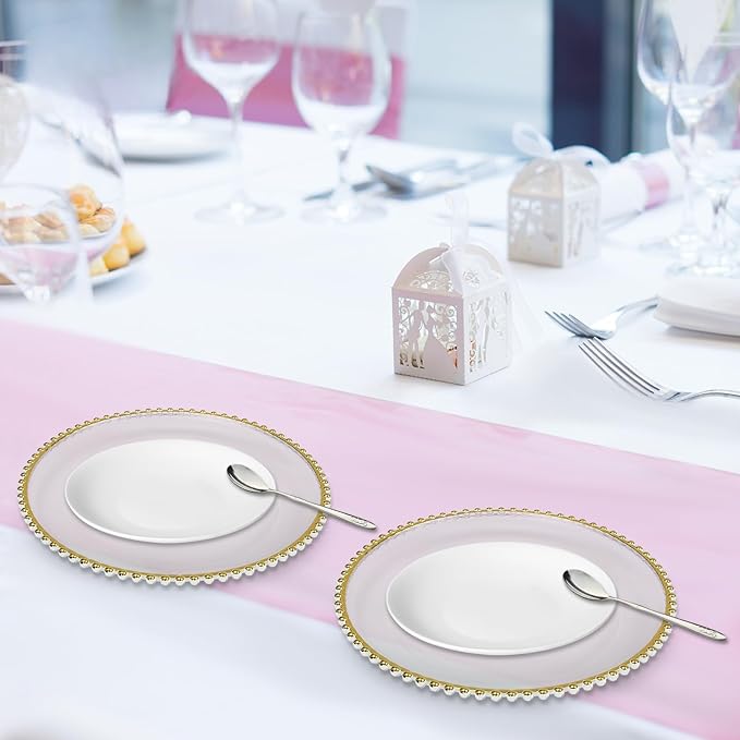 50 Pcs Charger Plates Set, Round Charger Plates, Reusable Serving Plates Embossed Rim Plastic Chargers Plate Decorative Round Plate Chargers for Dinner Plate Table Wedding Shower Decoration