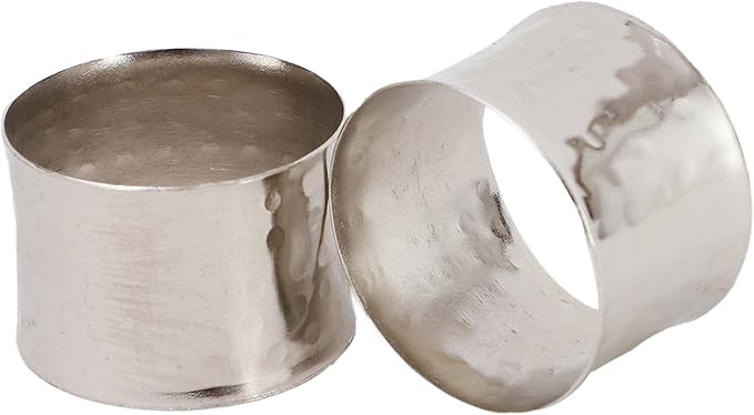 Handmade Round Hammered Silver Napkin Rings Holder for Dinning Table Parties Everyday, Set of 12