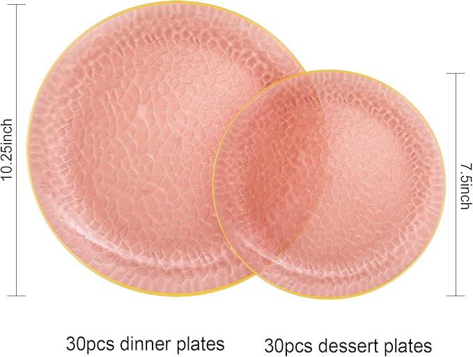 Hioasis 60pcs Burgundy Plastic Plates - Gold Rimmed Disposable, Hammered, Heavy-duty Dinnerware Set Suitable for 30 Guests, 10.25" Dinner & 7.5" Dessert Plates for Party & Wedding