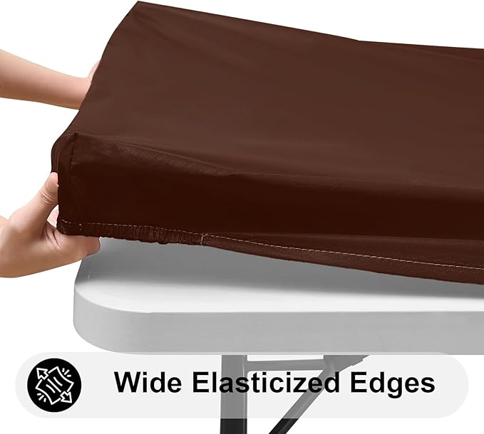 Smiry Rectangle Tablecloth, Elastic Fitted Flannel Backed Vinyl Tablecloths for 6ft Folding Tables, Waterproof Wipeable Table Covers for Indoor, Outdoor, Picnic and Camping (Coffee, 30"x72")