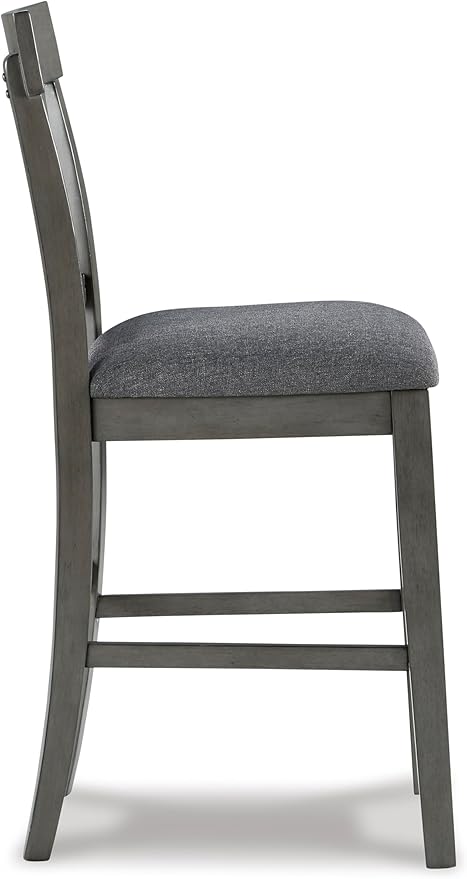 Signature Design by Ashley Hallanden Modern Farmhouse Counter Upholstered Barstool, Set of 2, Comb-back Design, Solid Wood, 25.75" , Dark Gray