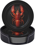 Lobster red Printed Leather Coasters for Drinks, Set of 6 Drink Coaster Dining Room Decor Cup Coasters