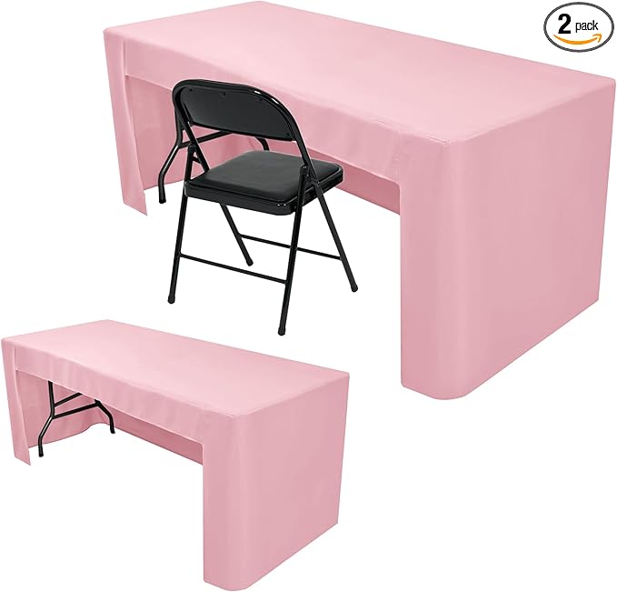 Nasitos 2 Pack Pink Fitted Tablecloth Rectangular for 6 Foot Tables Trade Show-Open Back Tablecloth Washable and Wrinkle Resistant Fabric Table Cloth for Weddings, Parties, Buffet, Baby Shower