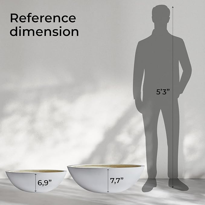 6.9" H x 19.7" D Round Bowl Fiberstone Planter for Succulent and Lotus with Drainage Hole, Smooth Finishes, Weather Resistant, Included 2 Extra Coco Mats (White, 17.9" Pot Opening)