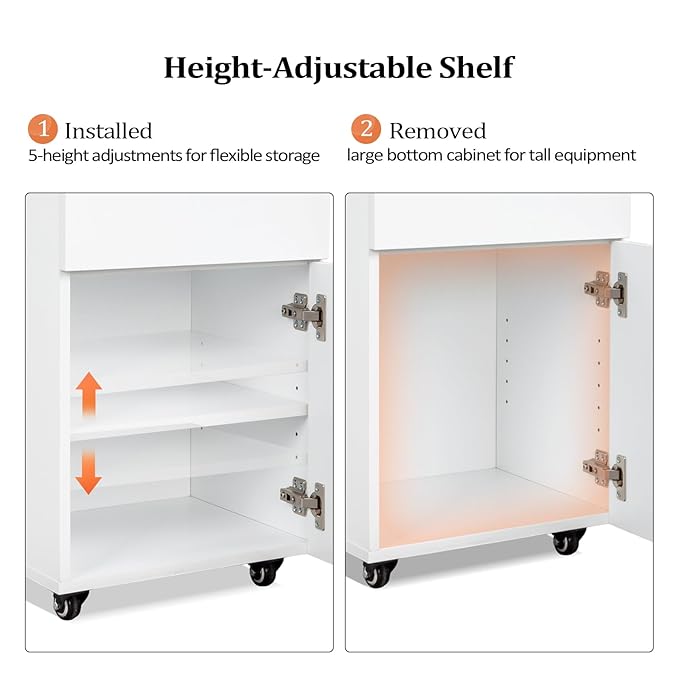 OmySalon Salon Cart with Wheels, 3-Tier Rolling Hair Styling Station, 2 Drawers & Adjustable Shelf, Hair Dryer Holder, Mobile Organizer for Salon, Barber, Spa, Nail & Beauty Tools, White