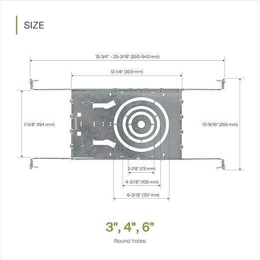 ASD New Construction Mounting Plate with Round Holes - 3/4/6 Inch Adjustable LED Recessed Lighting Housing with Extendable Hanger Bars, Shallow Wafer Light Bracket, Mounting Kit with Notches, 12 Pack